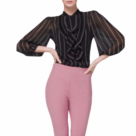 White House Black Market Pleated Ruffle Blouse Top - Picture 5 of 8